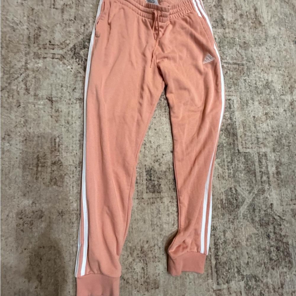 adidas Peach Pink Joggers with White Side Stripes
